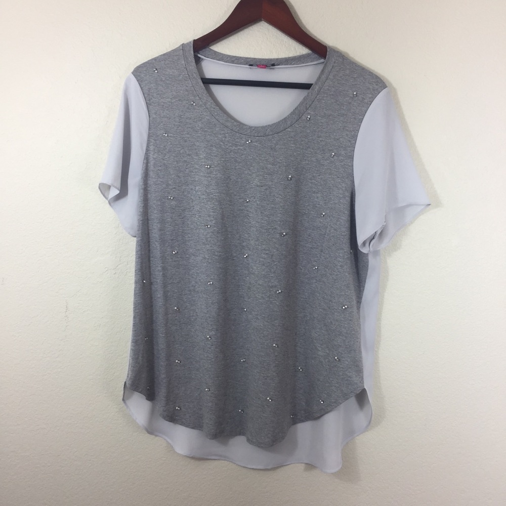 Vince Camuto Embellished Gray Blouse L